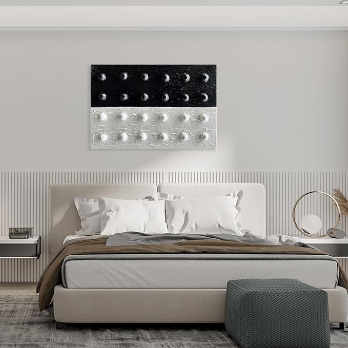 NANKAI Art Hand-Painted Black and White Abstract Art Oil Painting 36x24 inch Contemporary Minimalist Art Home Wall Decoration Painting