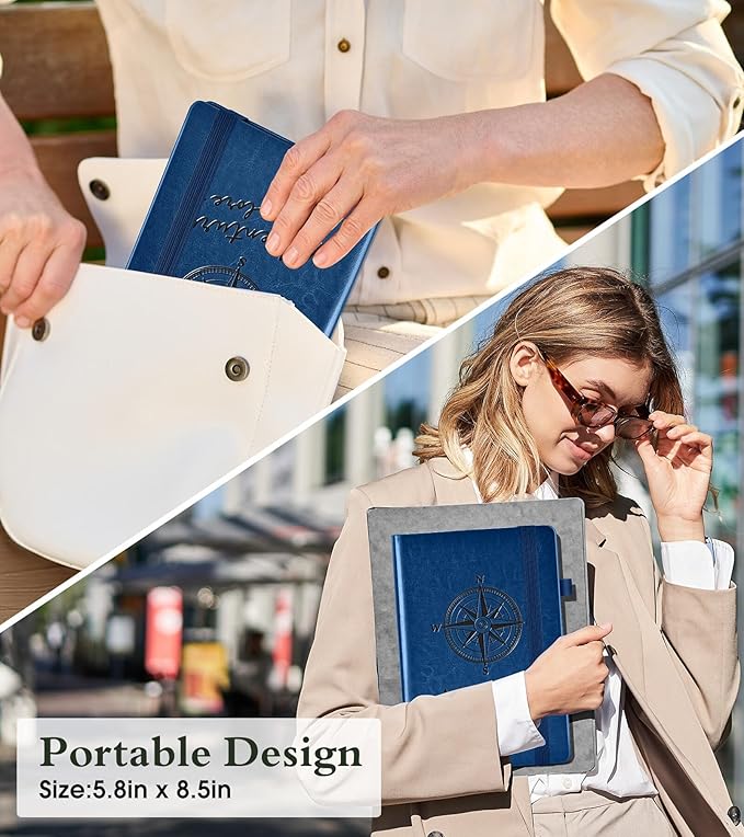 Lined Journal Notebook for Women Men, 160 Pages, A5 Hardcover Vintage Leather Journaling Notebooks for Work, School, Note Taking, Travel, Bible Study, Daily Diary for Writing 5.8"x8.5" (Navy)