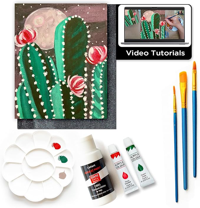 Painting4Real DIY Art Painting Kit for Adults – Learn to Paint Desert Night with Video Tutorials – 9 Pieces Acrylic Paint Set for Adults –Perfect Christmas Crafts & Holiday Gifts for Art Lovers
