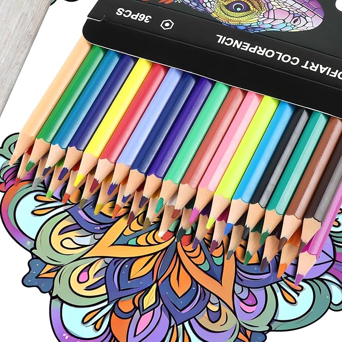 2Pcs Mandala Adult Coloring Books for Women Relaxation with 36 Color Pencils, Adult Coloring Book Spiral Bound, Thick Paper One Sided Design, Coloring Pencils for Adults with Mandala Coloring Books