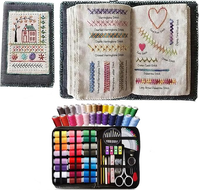 DIY Embroidery Stitch Collection, Portable All-in-One Embroidery Stitch Book & Sewing Kit，Embroidery Stitches with Free Tutorials and Sewing Tool Kit，Beginner-Friendly (106pcs)