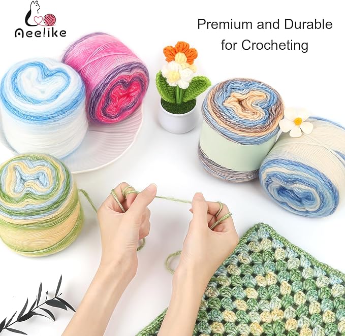 Aeelike Gradient Yarn for Crocheting, 3 Skeins Cake Yarns 100g (3.52 oz) 245m (267 Yards) # 3 Light Weight Super Soft Ombré Yarns for Making Blanket Scarves Sweaters, Pink Purple Gradient