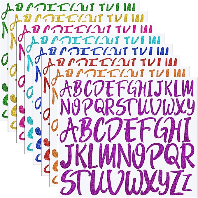 TaoBary 416 Pcs Christmas Letter Stickers 8 Sheets Alphabet Stickers 2 Size Vinyl Cursive Self-Adhesive Letter Personalized Decor for Scrapbooking Water Bottle Christmas Craft(1'', 2'',Multicolor)