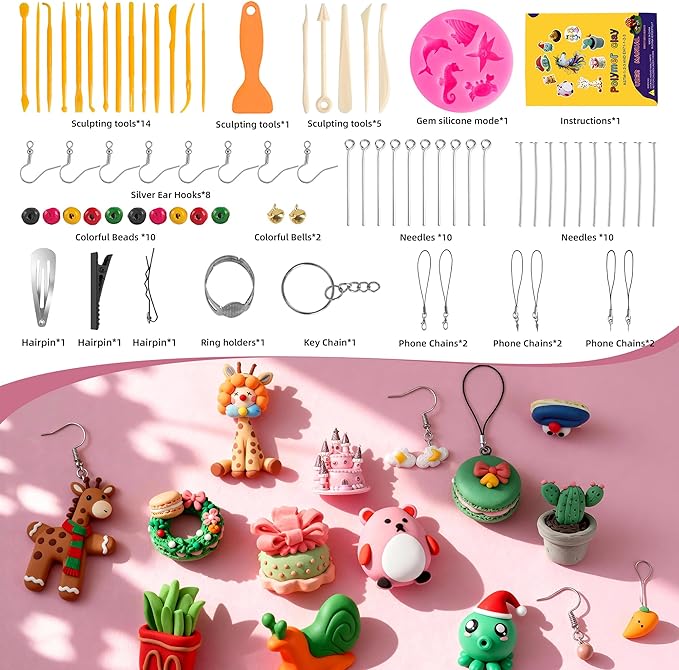 50 Colors Polymer Clay kit，Modeling Clay with Sculpting Tools for Starter,Oven Bake DIY Model Clay,Non-Toxic, Non-Sticky,Gift for Kids Adults