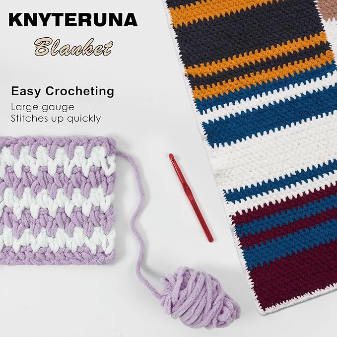 #6 Super Bulky Blanket Yarn for Crocheting - 4 Skeins(Each 10.5oz/300g, 220yds/201m), Chunky Chenille Thick Plush Big Soft Yarn for Crocheting Knitting Blankets, Lavender Fog