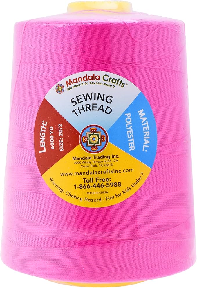 Mandala Crafts 4 Pack of Serger Threads Cones Spools - 20S/2 24000 Yards Polyester Neon Pink Threads for Sergers Machine and Overlock Quilting Sewing Machine