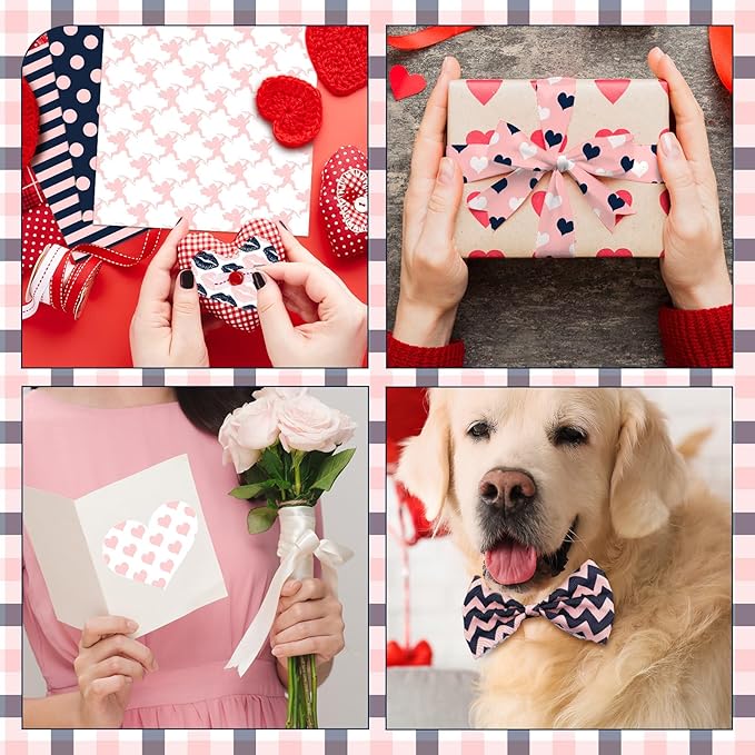 20 Pcs 10''x10'' Valentines Pink Quilting Fabric Square Bundle Love Heart Precuts Quiltted Fabric Plaid Polka Dot Printed Patchwork Supplies for DIY Material Sewing Craft Strips