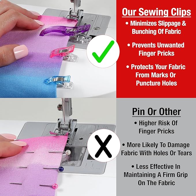 SINGER Sewing & Quilting Clips, 24ct - Large, Small & Mini Fabric Clips for Crafts - Assorted Color Quilt Clamps, Multi-Use Sewing Tool, Includes Storage Case