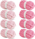 HOMBYS 8 Pack Assorted Chunky Yarn for Crocheting,Super Bulky Large Soft Fluffy Yarn,Plush Fuzzy Yarn,Thick Chenille Yarn for Hand Knitting/Arm Knitting,4 Pink,4 Rose Red(27yds,8 oz Each Skein)