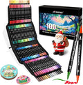 100 Colors Acrylic Paint Markers, Dual Tip with Fine Tip and Brush Tip Pens for Stone, Wood, Calligraphy, Canvas, Ceramic, Metal, Glass, Rock Painting, DIY Crafts Art Supplies Kit