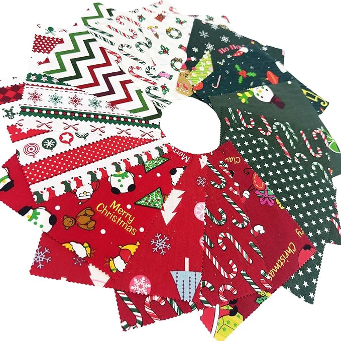 Christmas Charm Pack Fabric Squares,5x5 Inch Pre-Cut Quilting Bundle with Holiday Festival Patterns for Quilting, Sewing, DIY Christmas Crafts(42Pcs)