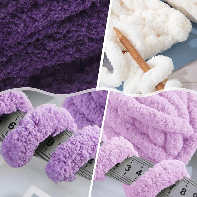 HOMBYS 8 Pack Assorted Chunky Yarn for Crocheting,Super Bulky Large Soft Fluffy Yarn,Plush Fuzzy Yarn,Thick Chenille Yarn for Hand Knitting/Arm Knitting,Purple Gradient(27yds,8 oz Each Skein)