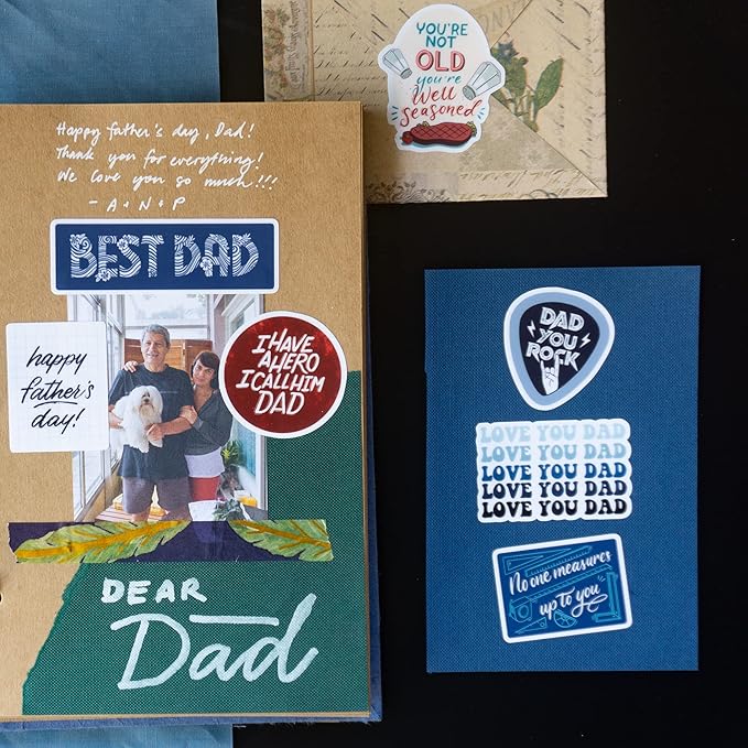 Navy Peony Witty Father's Day Stickers (22 Pieces) - Vibrant, Funny, Waterproof | Unique Dad Stickers for Crafts, Scrapbooks, Water Bottles