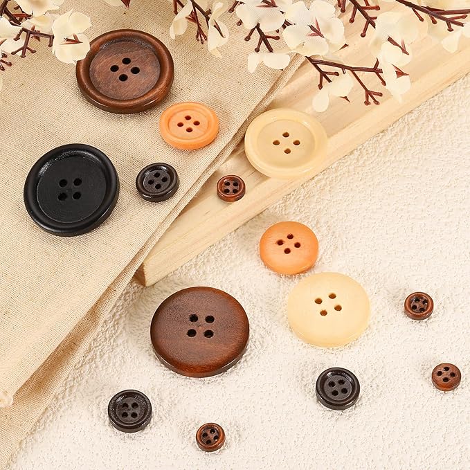 uxcell 50Pcs Wooden Buttons, 25mm(1") 4 Hole Round Wood Sewing Button Craft Flatback for Sewing DIY Craft Clothing, Natural Wood