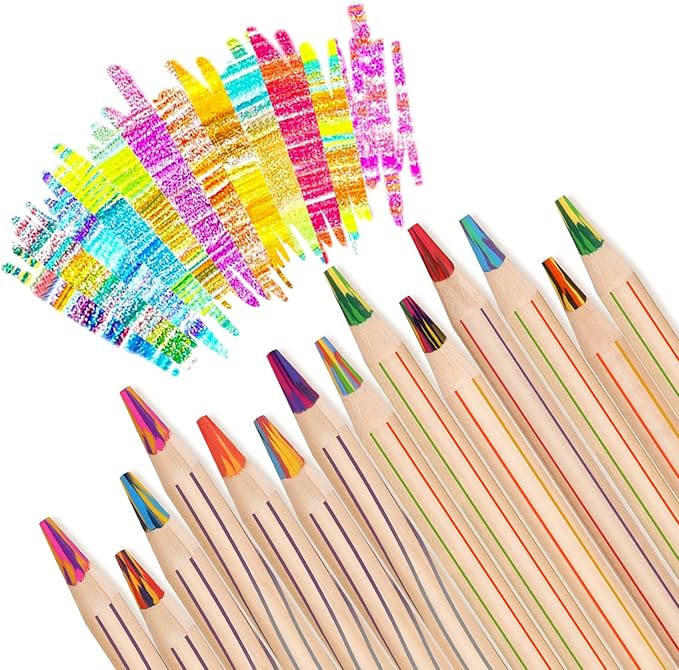 TINNIVI Rainbow Pencils for Kids Adults, 12 Pack Rainbow Colored Pencil Art Supplies for Girls Boys, Wooden Multi Colored Pencils Bulk for Coloring Drawing Sketching, Pre-sharpened, 12 Colors