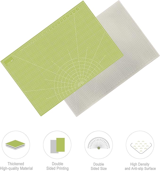 24" x 36" Self Healing Cutting Mat: Double Sided Sewing Cutting Mat Craft Supplies A1 Size for Quilting, Crafts Arts, and Fabric Grey & Green Design (Grey & Green)