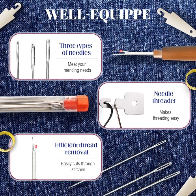 Runsgo 37Pcs Sewing Kit, Needles Thread Hand Repair Tools with Steel Needles, Thread Ripper, Threaders, Thimbles, Assorted Color Threads, Hand Repair Tools (3)