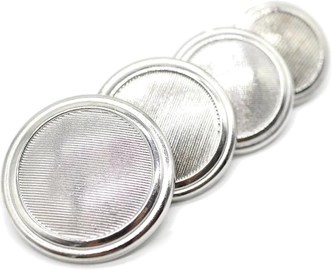 Silver Metal Shank Buttons - 12 Pcs - 4 Size Options - Striped Flat Round Metal Shank Buttons for Men Women Blazer Coat Uniform Shirt Suit and Jacket Sewing Craft DIY N8302