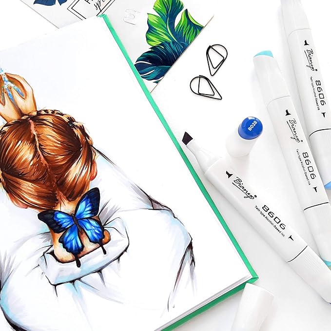 Bianyo 72 Colors Alcohol Markers, Dual Tip Fine & Chisel Art Markers with Blue Carry Case for Adult Coloring Books, Illustration, Blending, Sketching & Drawing