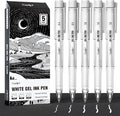 JusArt White Gel Pens with 0.4mm, 0.5mm & 1.0mm Assorted Tips, Opaque White Ink Pens for Black Paper, Drawing, Journaling & DIY Crafts, Ideal Drawing Pens for Artists & Art Supplies, 5 Pack