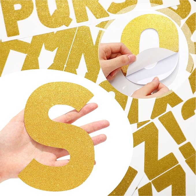 Harloon 232 Pcs 24 Sheets Large Glitter Letter Stickers Big Font Alphabet Letter Self Adhesive Letters Kit Mailbox Stickers for Mailbox Bulletin Boards Classroom Home(Gold,6 Inch)