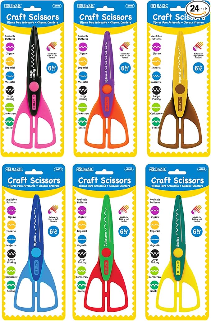 BAZIC Products 6.5" Decorative Paper Edge Scissor Set, Assorted Color Craft Scissors for Scrapbooking DIY Crafts Photo, Gift for Teacher Kids, 24-Pack