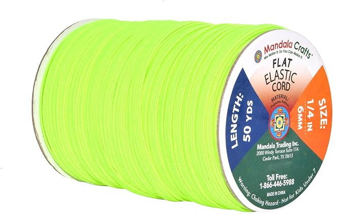 Mandala Crafts 6mm 50 Yds Roll of Lime Green Elastic Bands for Sewing - 1/4 Flat Elastics Cord - 1 4 Inch Braided Stretch Straps for Crafting