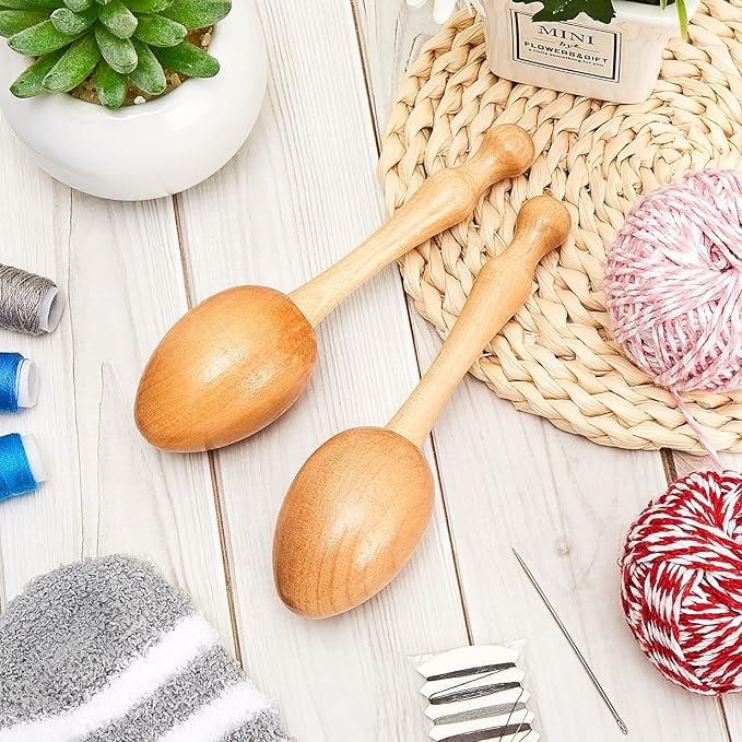 Yalikop 2 Pieces Wooden Darning Egg for Socks Wood Darning Supplies for Egg with Handle for Socks Clothes Adults Darner DIY Handicraft Travel Home Sewing Care