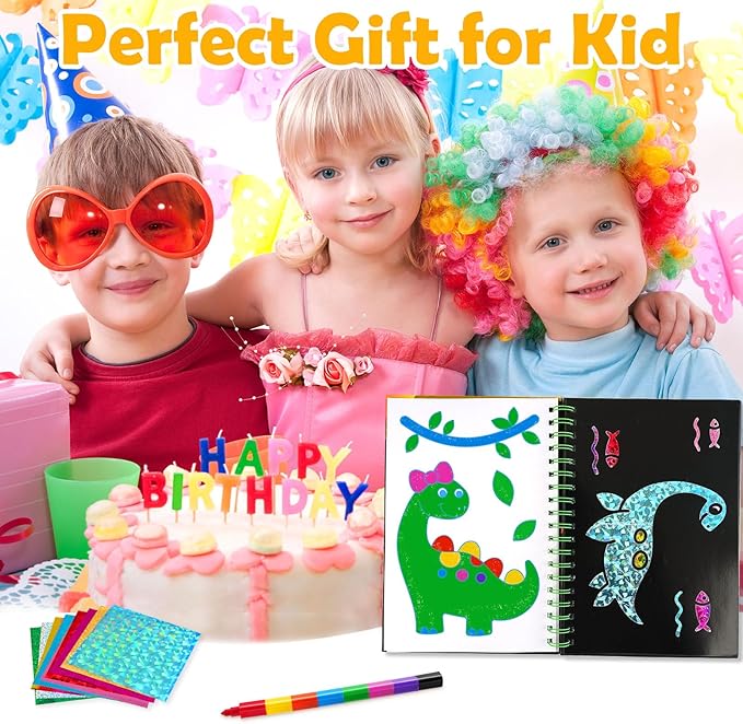FUNNYB&G Foil Art Craft for Kids - Christmas Crafts Gift Party Favors Stocking Stuffers for Kids Fun Art Supplies Creative Birthday Gift Travel Toys for Girls Boys 4 5 6 7 8 9 Years Old (Dinosaur)