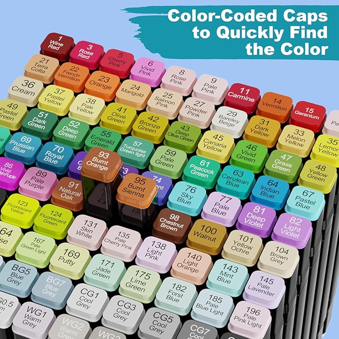 Alcohol Markers Set, 100 Colors Dual Tip Art Set for Kids Sketching Adult Coloring, Permanent Drawing With Case and Holders