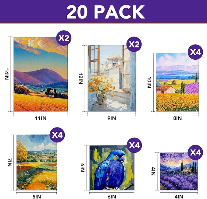 ESRICH Canvas Boards for Painting 20 Multi Pack Paint Canvas Panels 11x14, 9x12, 8x10, 6x6, 5x7, 4x4 Blank Canvases for Painting-Cotton Primed Painting Canvas for Acrylic, Oil, Gouache & Tempera