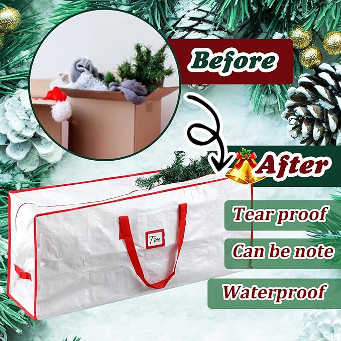 Amylove 4 Pcs Large Christmas Tree Storage Bags Heavy Duty Xmas Zippered Bags Bulk Waterproof Plastic Christmas Tree Container with Carry Handles(7.5 ft,White)