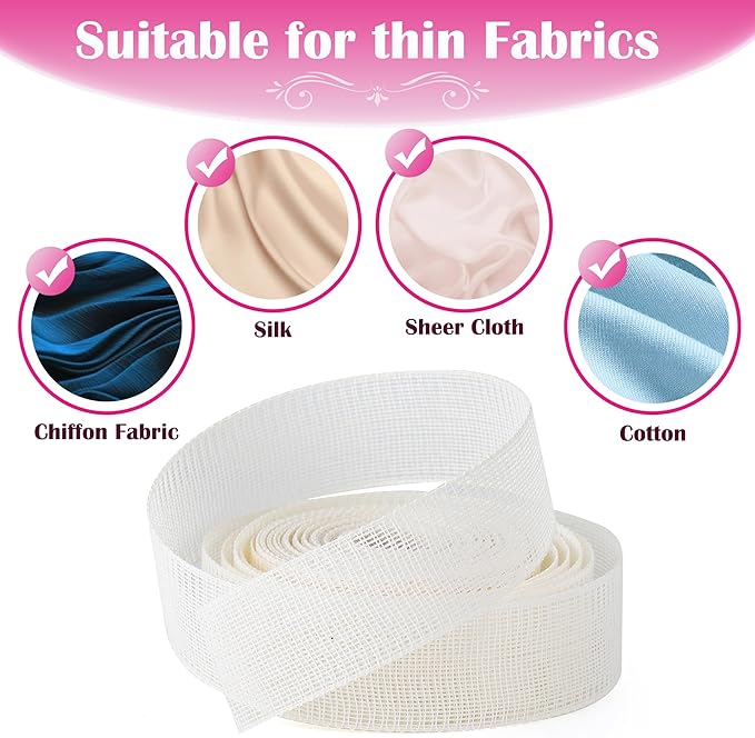 10 Yards Fishbone Tape for Sewing Banroll Tape for Sewing Narrow Hem Sewing Accessories Rolled Hem Tape for Chiffon or Delicate Fabrics Fishbone Boning Lining Seam Guide for Hemming Tool 3.5CM Width