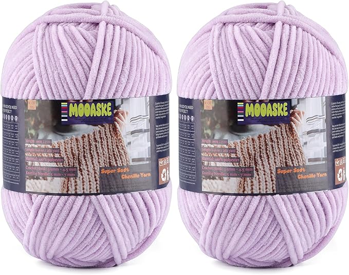 2 Skeins Fluffy Chenille Yarn for Crocheting - Baby Blanket Yarn for Knitting - Velvet Yarn for Amigurumi Crochet, Ultra Soft Yarns Total Weight 400g/14oz, Total Length 480m/524yard