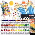 Acrylic Paint Canvas Set, 54 Piece Professional Painting Supplies Kit with Wood Easel,24 Colors Acrylic Paint, 2 * 10 Brushes, Premium Paint Kit for Artists and Beginner