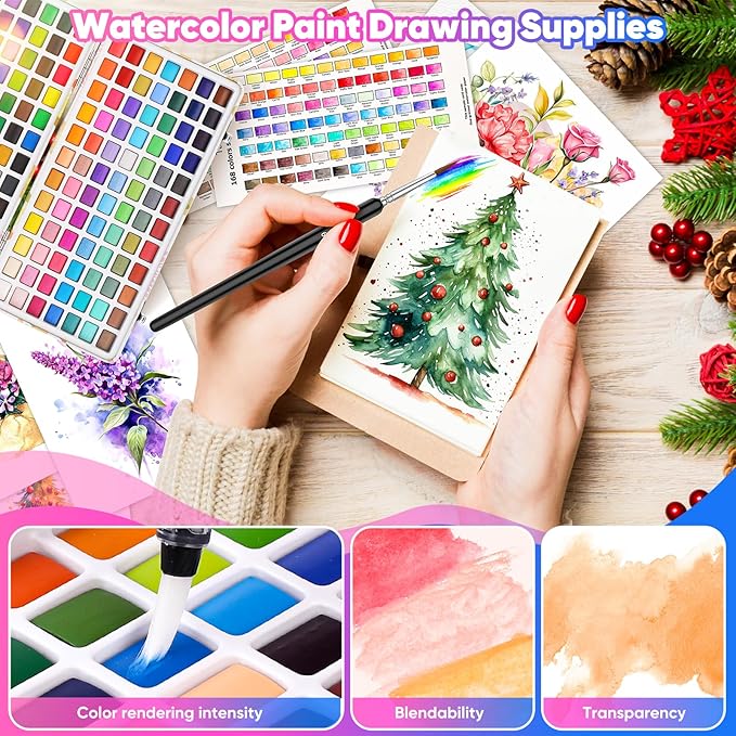 Taotree Watercolor Paint Set 168 Colors, Art Supplies Watercolors Kit Travel Water Colors with 3 Paints Brushes, Crafts Painting Supplies, Drawing Christmas Gifts for Adults Artist Drawing, Painting