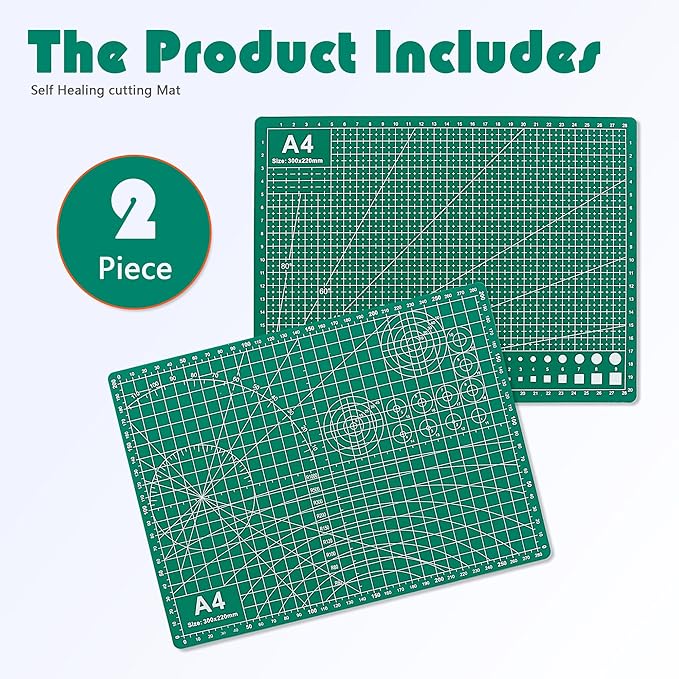 2 Packs Cutting Mats, A4 12'' x 9'' Double Sided Cutting Mat, Non-Slip 5 Layers PVC Cut Mat for Craft Art Projects Fabric Sewing, Scrapbooking Mat