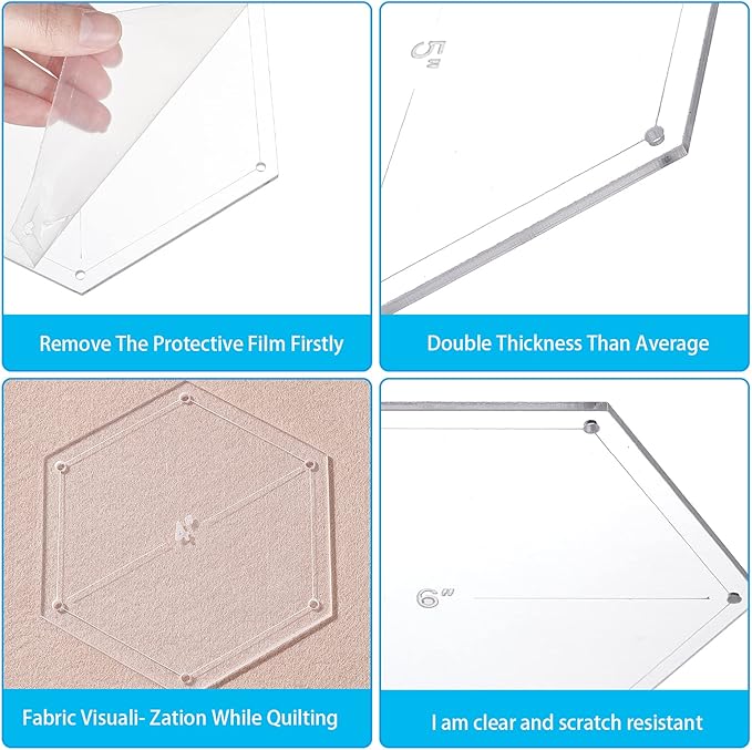 BENECREAT 6Pcs Mixed Sizes Hexagon Quilting Template Transparent Pressure Plate(Hole: 3mm) with 6 Mixed Size