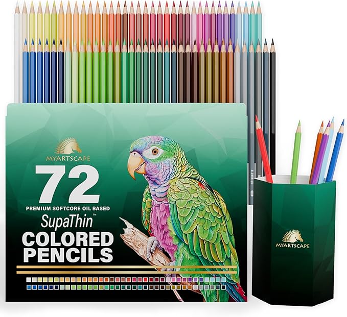 MyArtscape Colored Pencils Set of 72 – Soft Core Oil-Based Color Pencils with Vibrant Colors, Break-Resistant Core, Foldable Roll-Up Holder, Adult Coloring Book Kit
