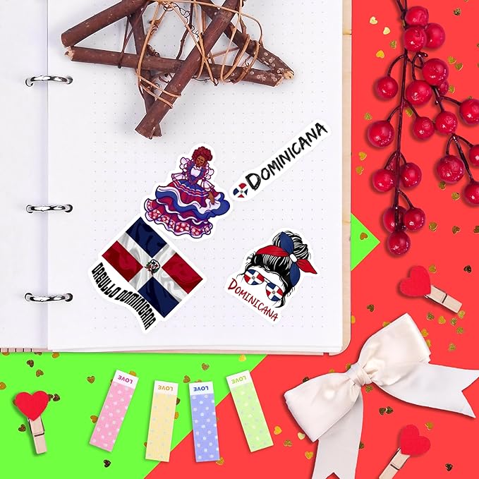 BulbaCraft 100Pcs Dominican Republic Stickers for Water Bottle and Laptop - Dominican Republic Party Supplies & Decorations, Waterproof Vinyl Decals, Flag and Culture Stickers, Gifts for Women & Men