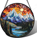 Stained Glass Window Hanging - Colorful Mountain Lake Landscape Sun Catcher for Door Garden Home Decor Suncatcher Christmas Mother's Day Birthday Gifts for Women Men Mom Nana 6.3 in