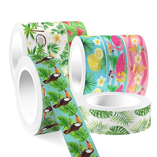 Adirasenotek Hawaiian Washi Tape 12 Rolls Flamingo Lemon Watermelon Aloha Masking Tape Hawaiian Theme Decorative Paper Stickers Tape Sticker,for DIY Crafts and Scrapbooking