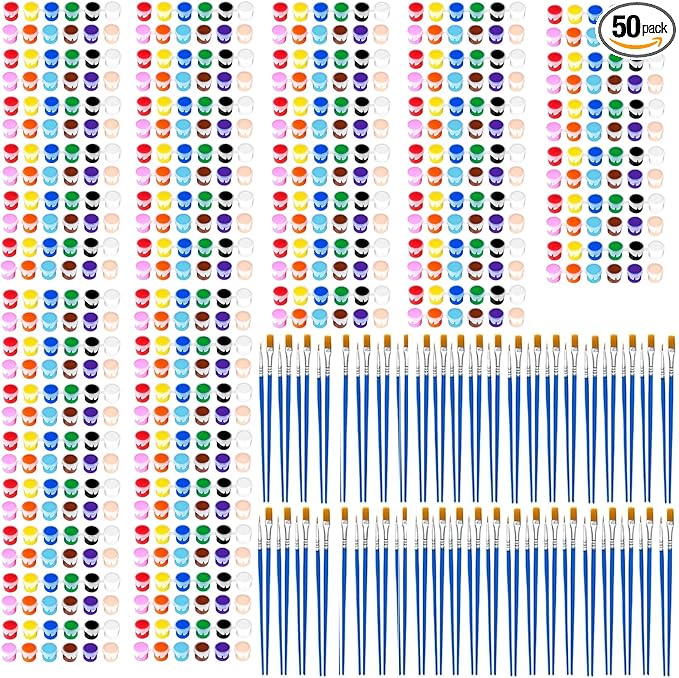 50 Pack Mini Acrylic Paint Set, 12 Colors Washable Acrylic Paint Strips with 100Pcs Painting Brushes for Kids&Adults Paint, 700PCS Kids Painting Kit for Birthday Party Favor, Classroom, Art Gift
