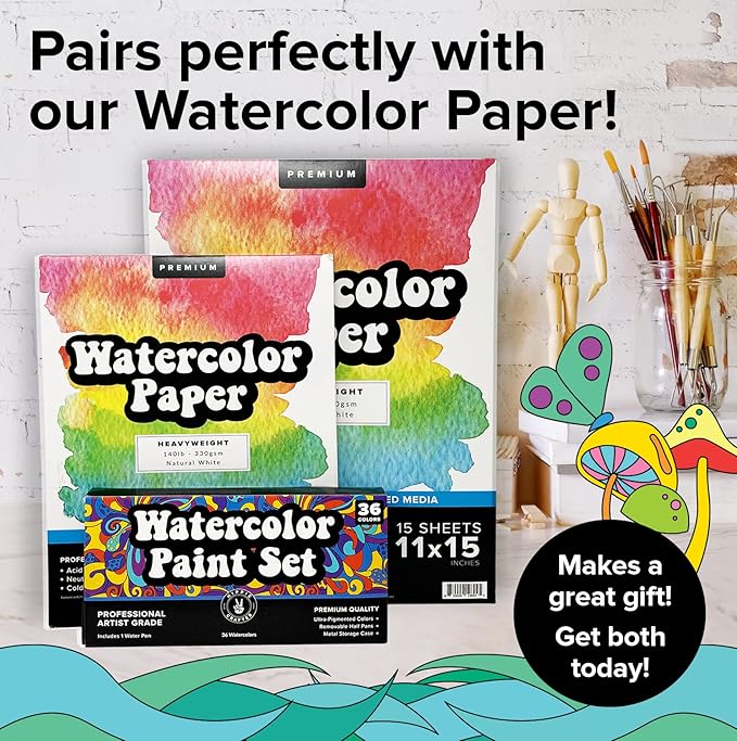 Professional Watercolor Paint Set, 36 Water Colors for Adults, Painting Kit with Palette and Brush Pen, Portable Watercolor Paints for Travel and Art Projects