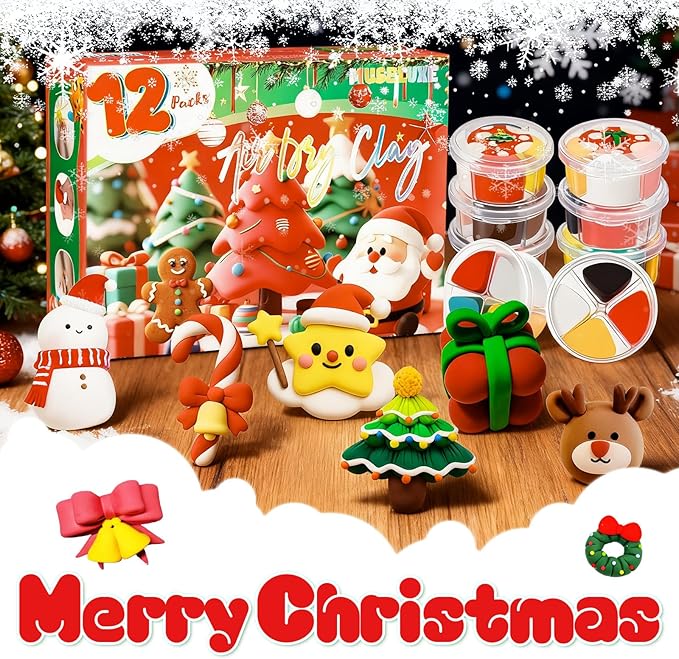 Air Dry Clay - 12 Boxes Christmas Modeling Clay Kit with 8 Sculpting Tools,Safe & Non-Toxic,DIY Magic Gifts Toys for Boys,Girls,Kids