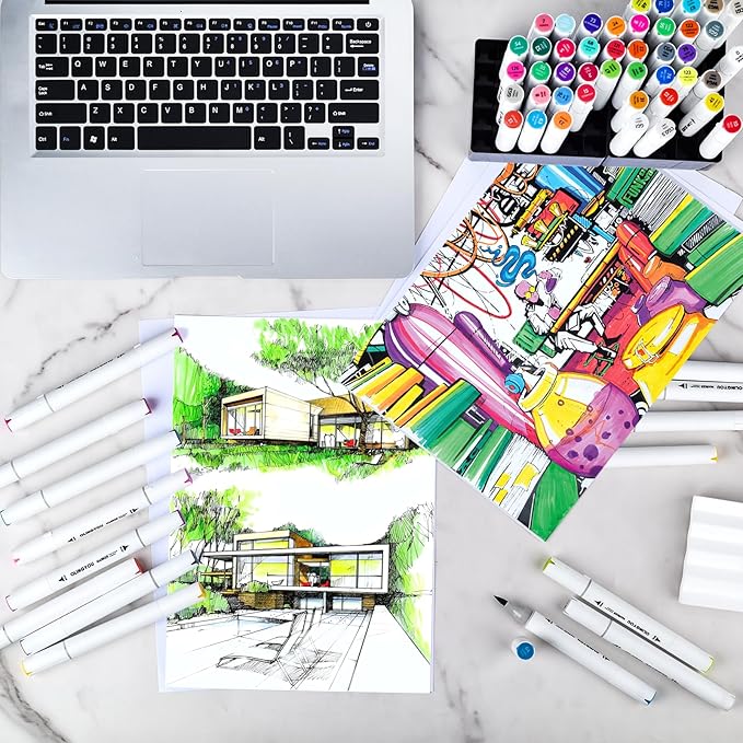 60 Colors Alcohol Markers with Base Dual Tip Drawing Markers for Comics Coloring Sketching Illustration,Stocking Stuffers, Christmas Gift Idea for Teens