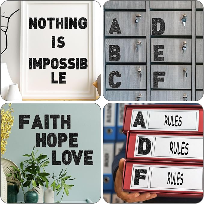 Harloon 232 Pcs 24 Sheets Large Glitter Letter Stickers Big Font Alphabet Letter Self Adhesive Letters Kit Mailbox Stickers for Mailbox Bulletin Boards Classroom Home(Black,2.5 Inch)