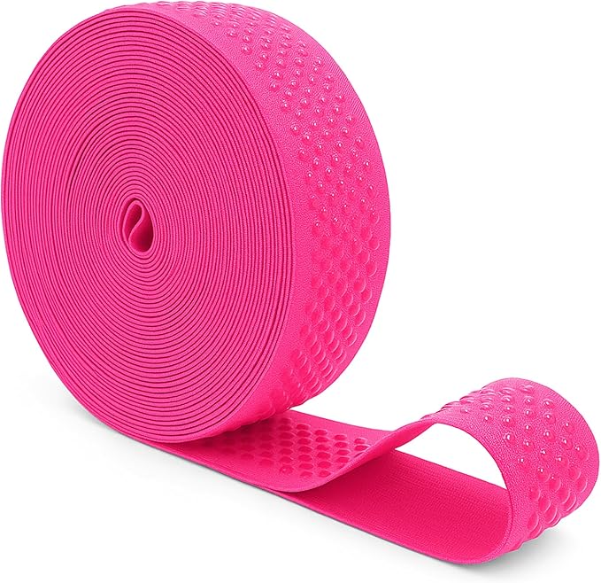 Mandala Crafts 1.5 Inch Elastic Silicone Gripper Tape for Clothing - 10 Yds Dotted Non Slip Elastic Band for Sewing - Hot Pink Silicone Flat Fabric Stretchy Ribbon Straps