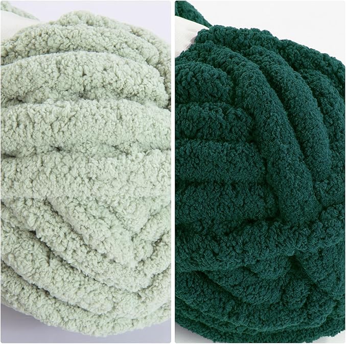 HOMBYS 8 Pack Assorted Chunky Yarn for Crocheting,Super Bulky Large Soft Fluffy Yarn,Plush Fuzzy Yarn,Thick Chenille Yarn for Hand Knitting/Arm Knitting,4 Green & 4 Dark Green(27yds,8 oz Each Skein)