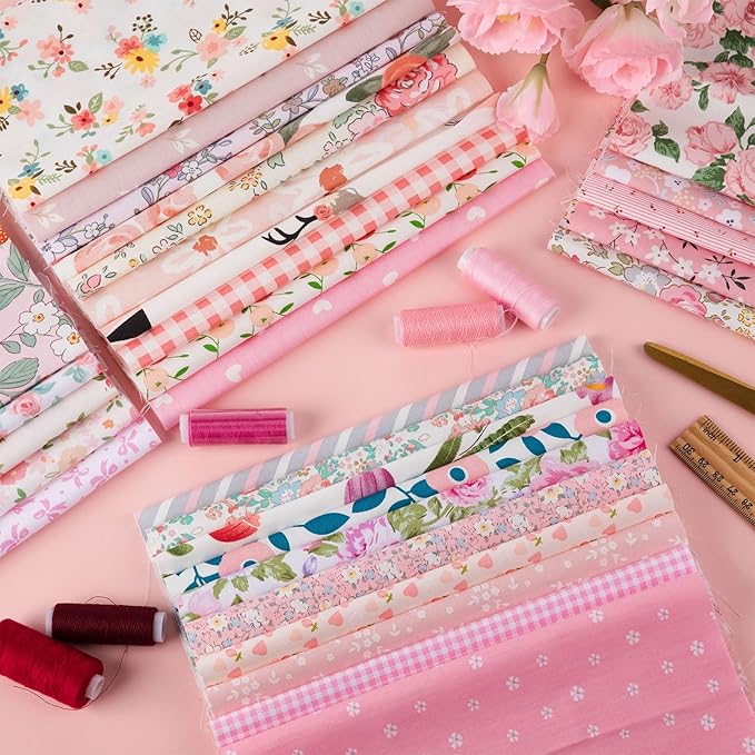 30 Pieces 10 x 10 Inches Cotton Fabric Bundle Squares Patchwork Floral Fabric Sewing Quilting Bundles Assorted Pattern Cloth for DIY Scrapbook Craft Making(Sweet)